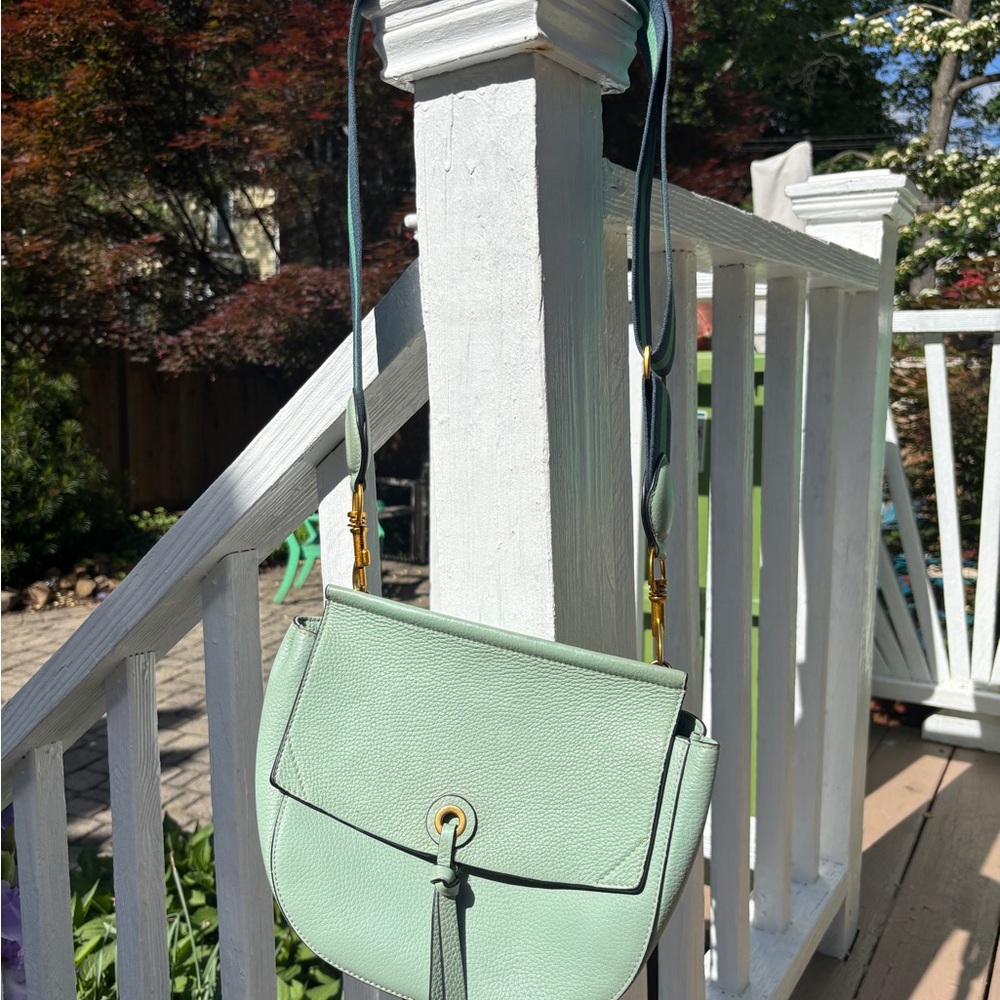 Dutch Brand Smaak Amsterdam Mint Green Leather Crossbody Bag with Metal Clasp